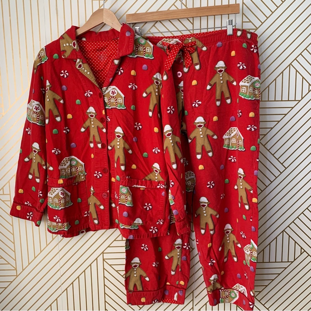 Nick & Nora Gingerbread and Gum Drop Holiday Pajama Set Cotton flannel winter L
